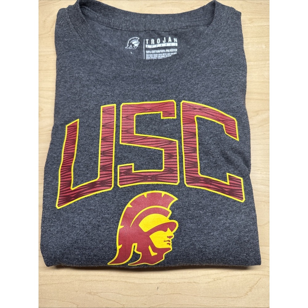 USC Trojan Shirt Men's Large Tommy The Trojan Print Logo Crew Neck Gray